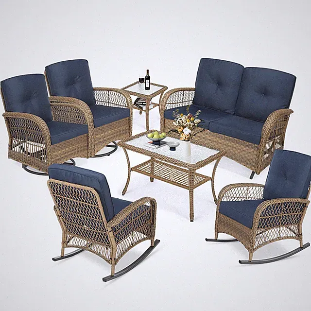7PC Outdoor Patio Furniture Set Wicker Rattan Sectional Sofa Conversation Set