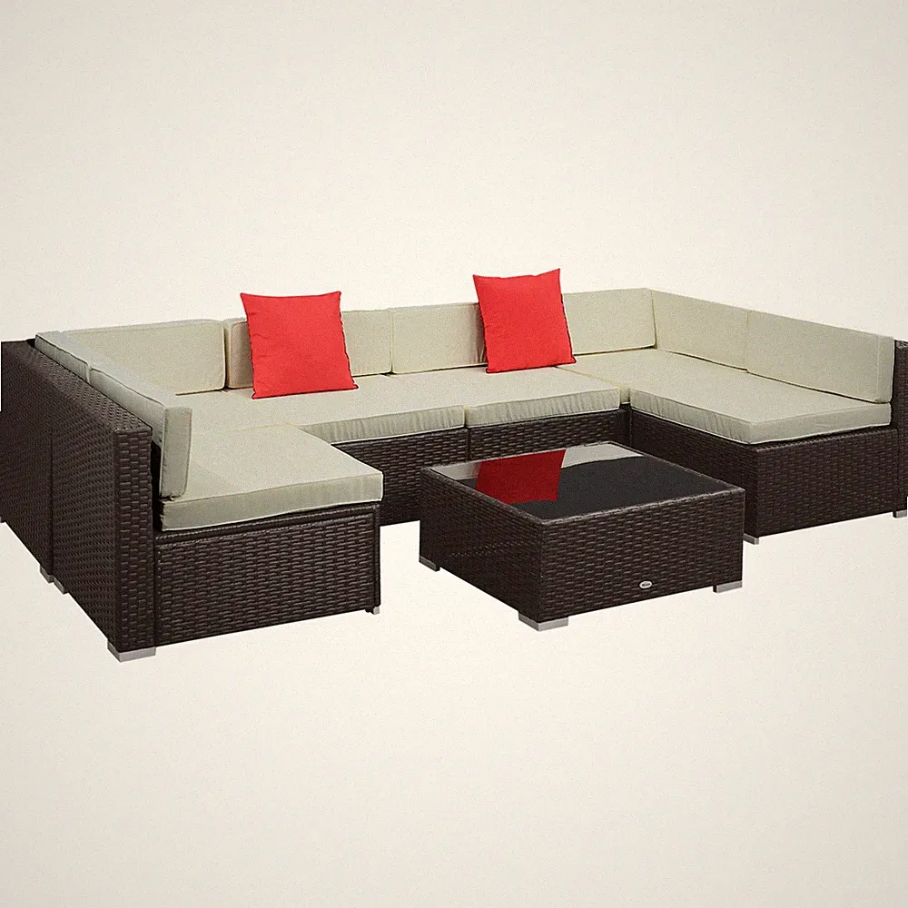 7PC Outdoor Wicker Patio Sectional Sofa Set Couch w/ Cushions Table