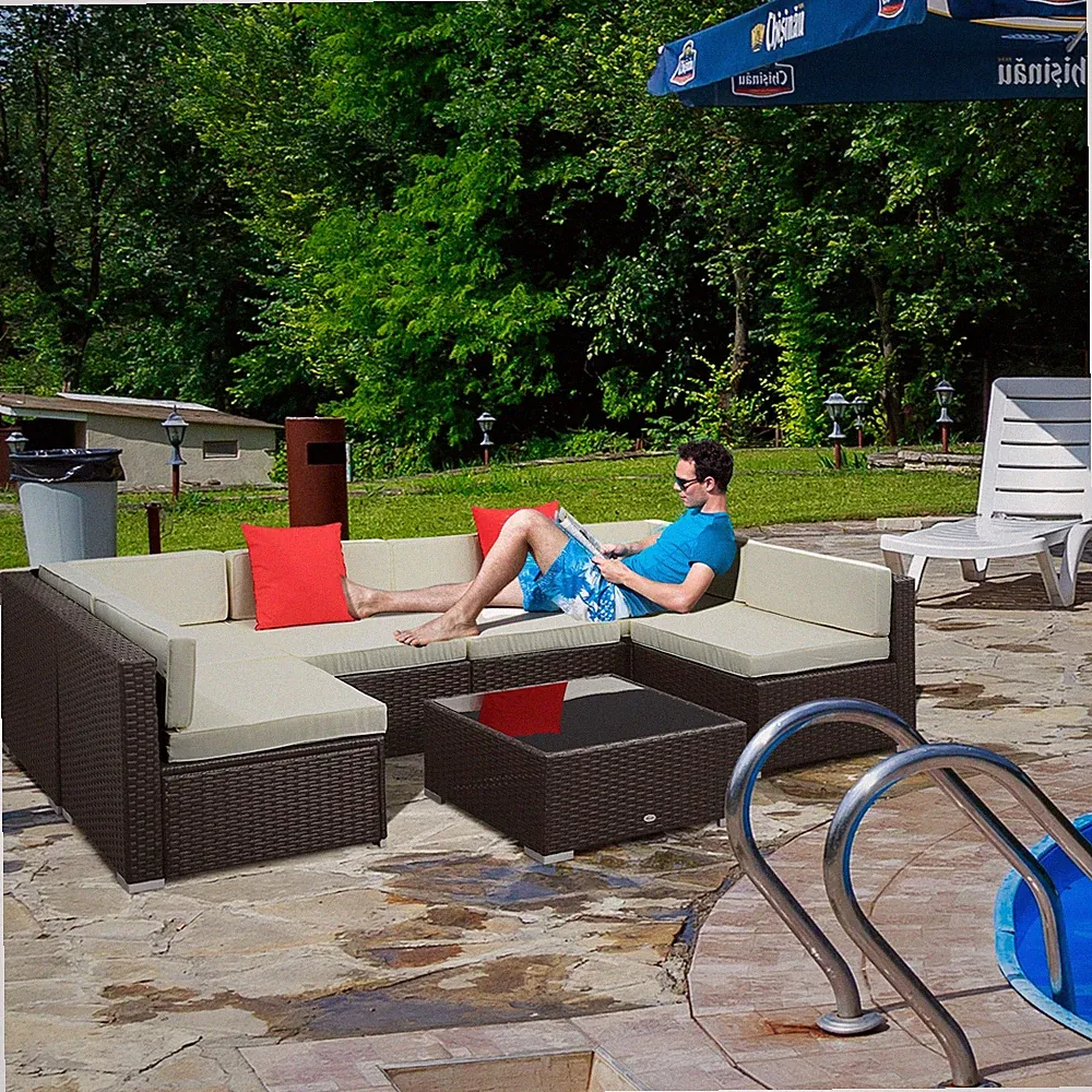 7PC Rattan Wicker Sofa Set Sectional Couch Cushioned Furniture Patio Outdoor