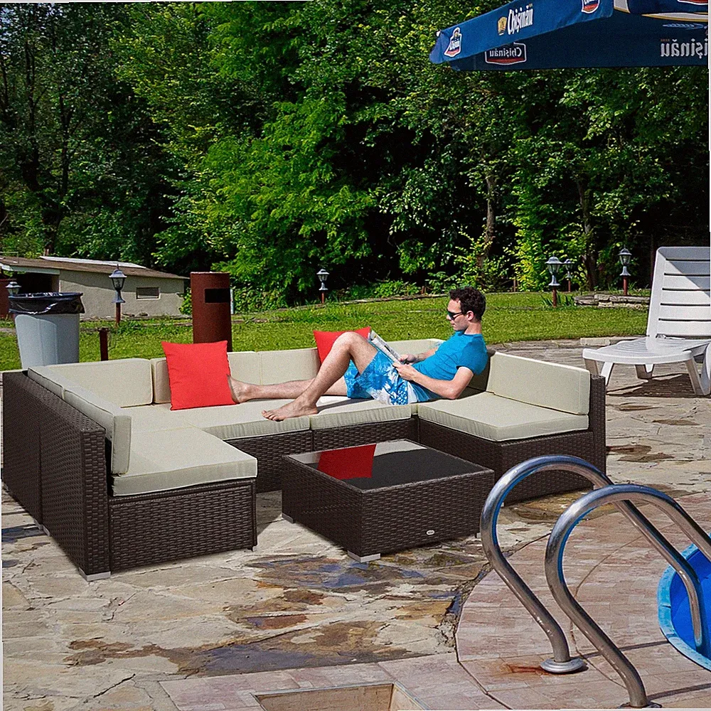 7PC Rattan Wicker Sofa Set Sectional Couch Cushioned Furniture Patio Outdoor