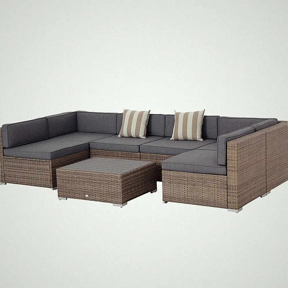 7pc Sectional Wicker Patio Furniture, Stripe, Gray