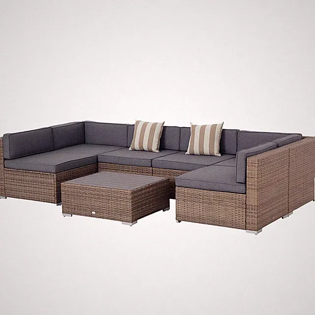 7pc Sectional Wicker Patio Furniture, Stripe, Gray
