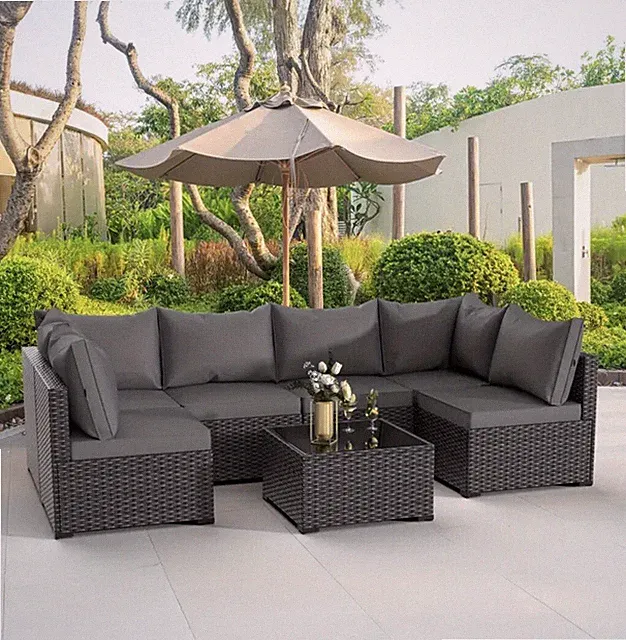 7pcs Outdoor Couch with Glass Table