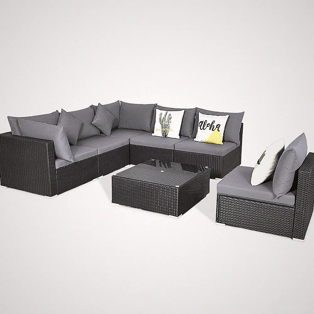 7PCS Patio Rattan Sofa Set Sectional Conversation Furniture Set Garden Outdoor
