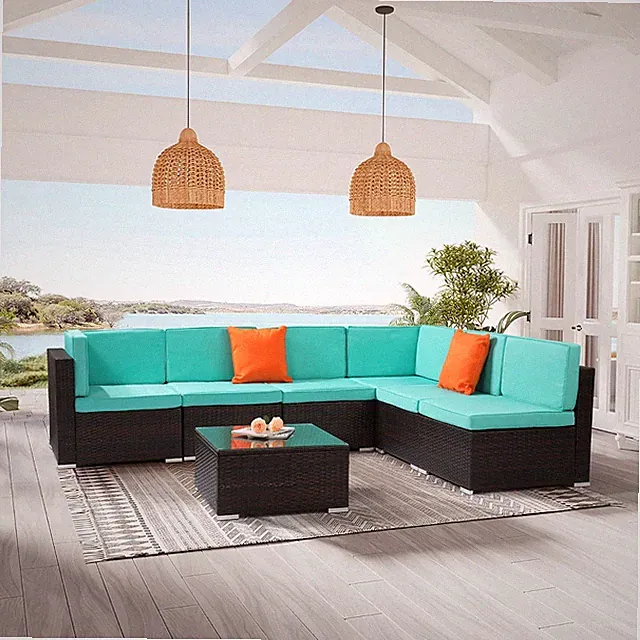 7PCS Rattan Wicker Sectional Set Patio Furniture Set,AllWeather Conversation Set