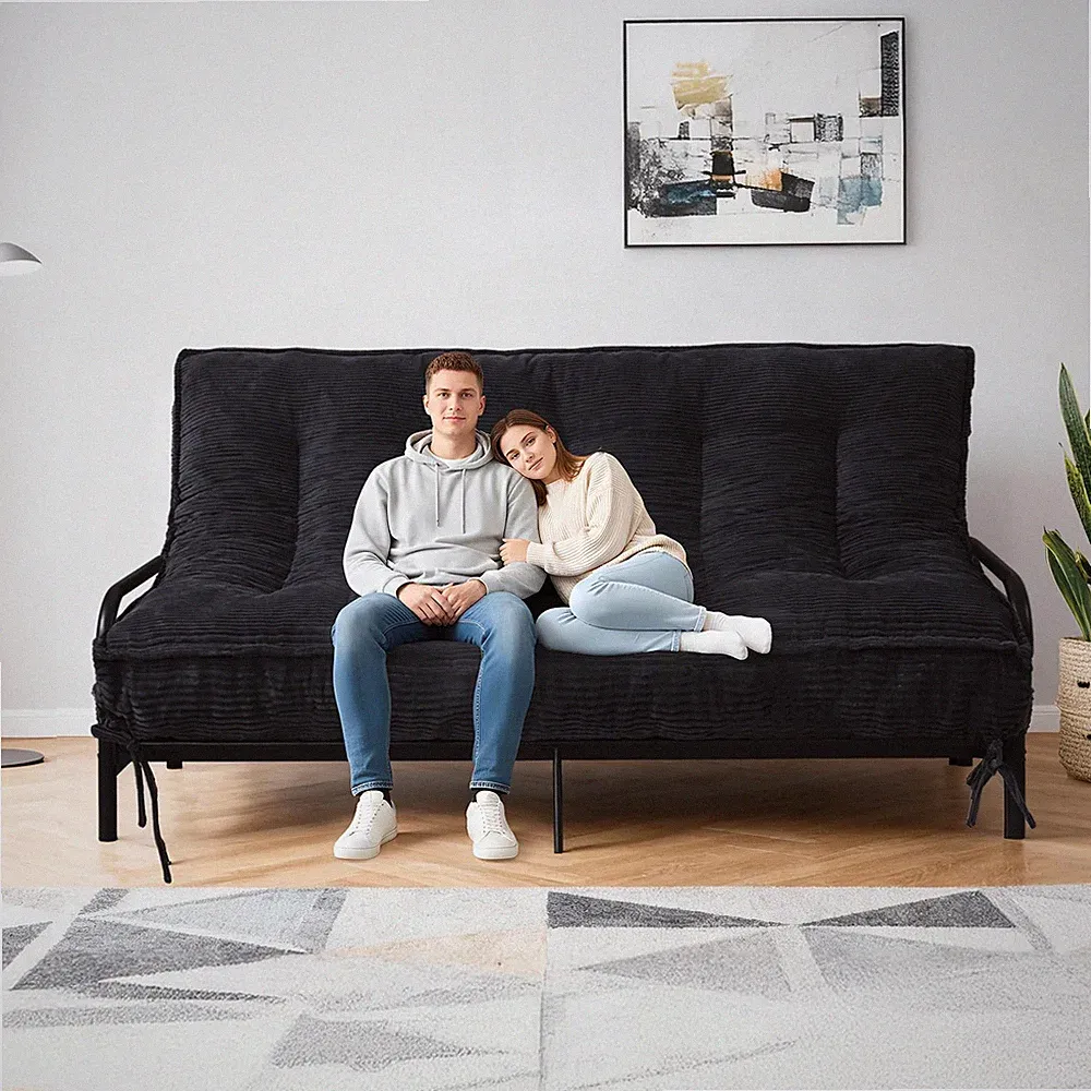 8" Full Futon Mattress Corduroy Floor Sofa Bed Sleeper Roll Up Foam Black