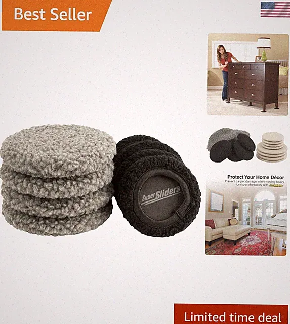8-Pack Beige Furniture Sliders with Hardwood Socks - Easy to Use & Reusable