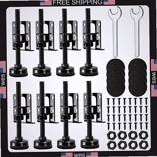 8 Pack Heavy Duty Adjustable Furniture Levelers with Screws Lock Nuts and Wrench
