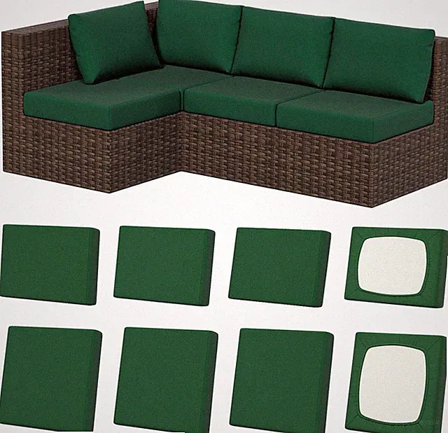 8 Pc Stretch Patio Cushion Covers Outdoor Sofa Replacement Slipcovers, Dk Green