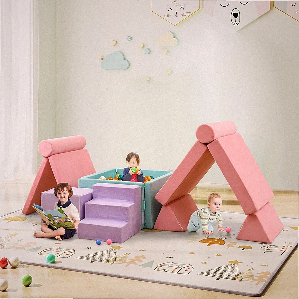 8 Pcs Kids Play Couch Convertible Sectional Floor Sofa w/Removable Suede Cover