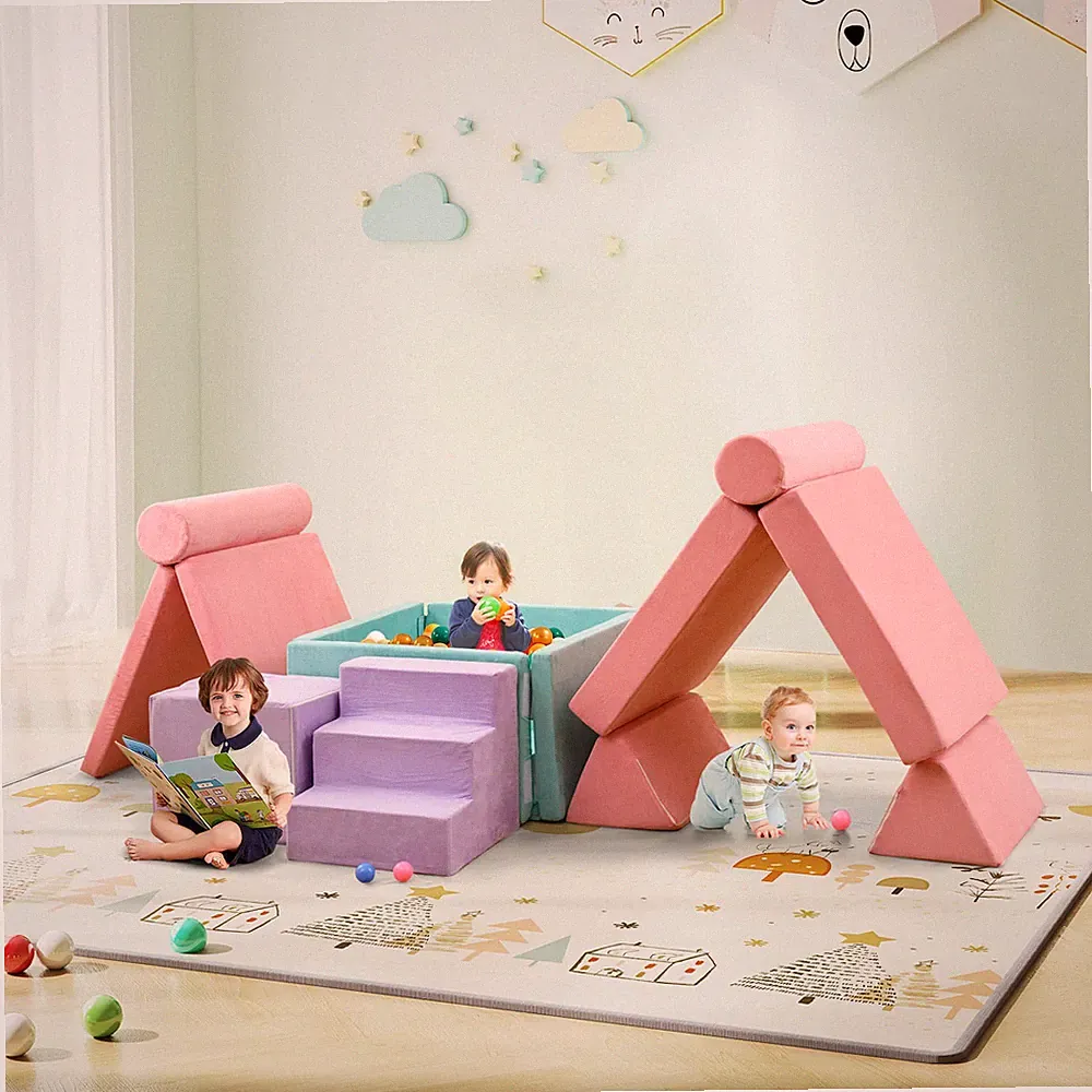 8 Pcs Kids Play Couch Convertible Sectional Floor Sofa w/Removable Suede Cover