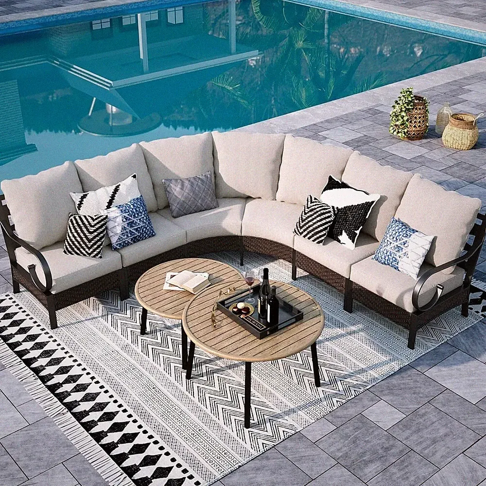 8 Pcs Patio Furniture Set Outdoor Sectional Rattan Curved Sofa Conversation Set