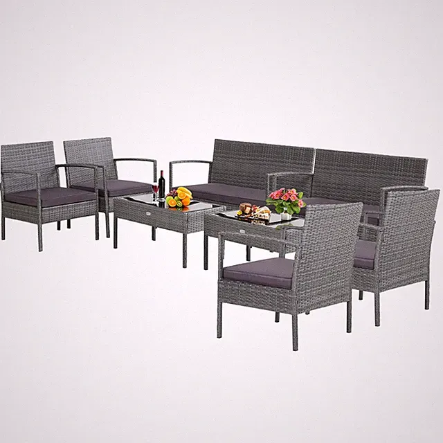 8 PCS Patio Rattan Furniture Set Sectional Conversation Sofa Set for Backyard