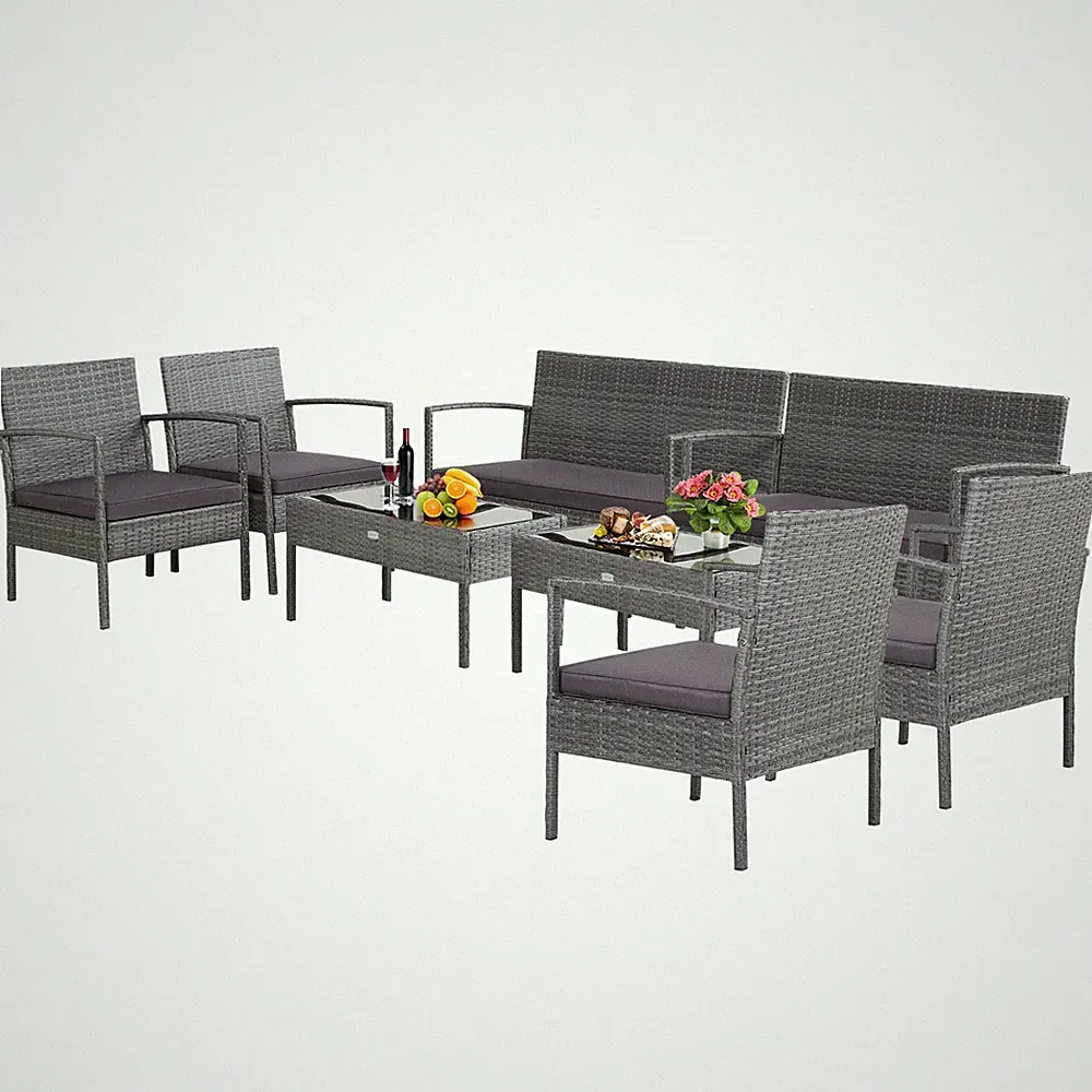 8 PCS Patio Rattan Furniture Set Sectional Conversation Sofa Set for Backyard