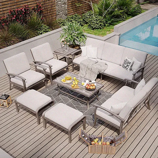 8 Piece Aluminum Patio Furniture Set, 3-Seat Outdoor Couch and Loveseat, All-Wea