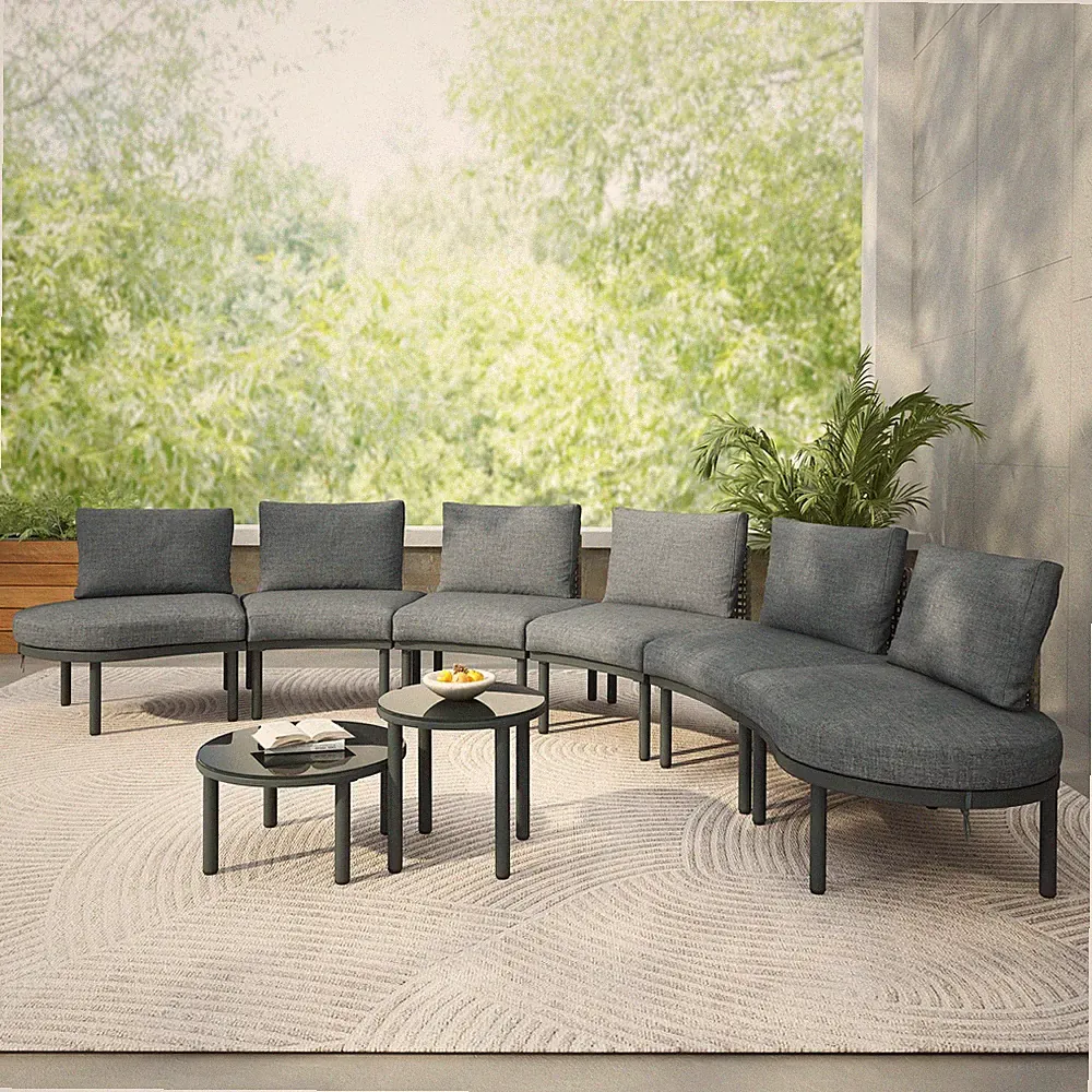 8-Piece Gray Patio Sofa Set, Half Moon Outdoor Sectional with Cushions