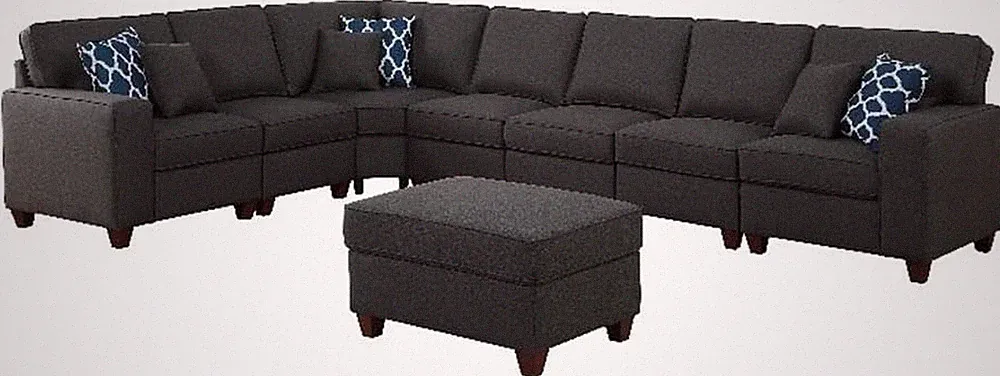8-Piece Modern Chenille Fabric Upholstered L-Shaped Corner Modular Sectional Sof