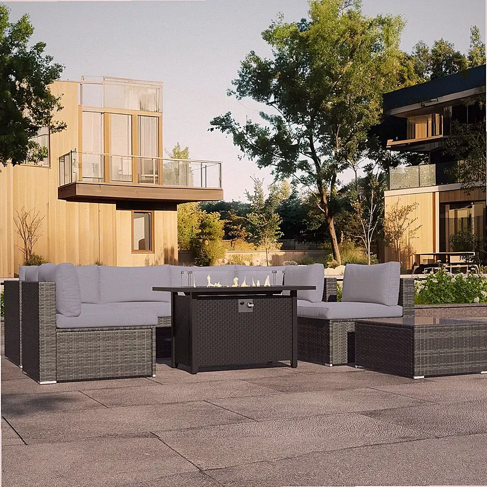 8-Piece Modular Outdoor Patio Furniture Set, Wicker Outdoor Sectional Sofa with