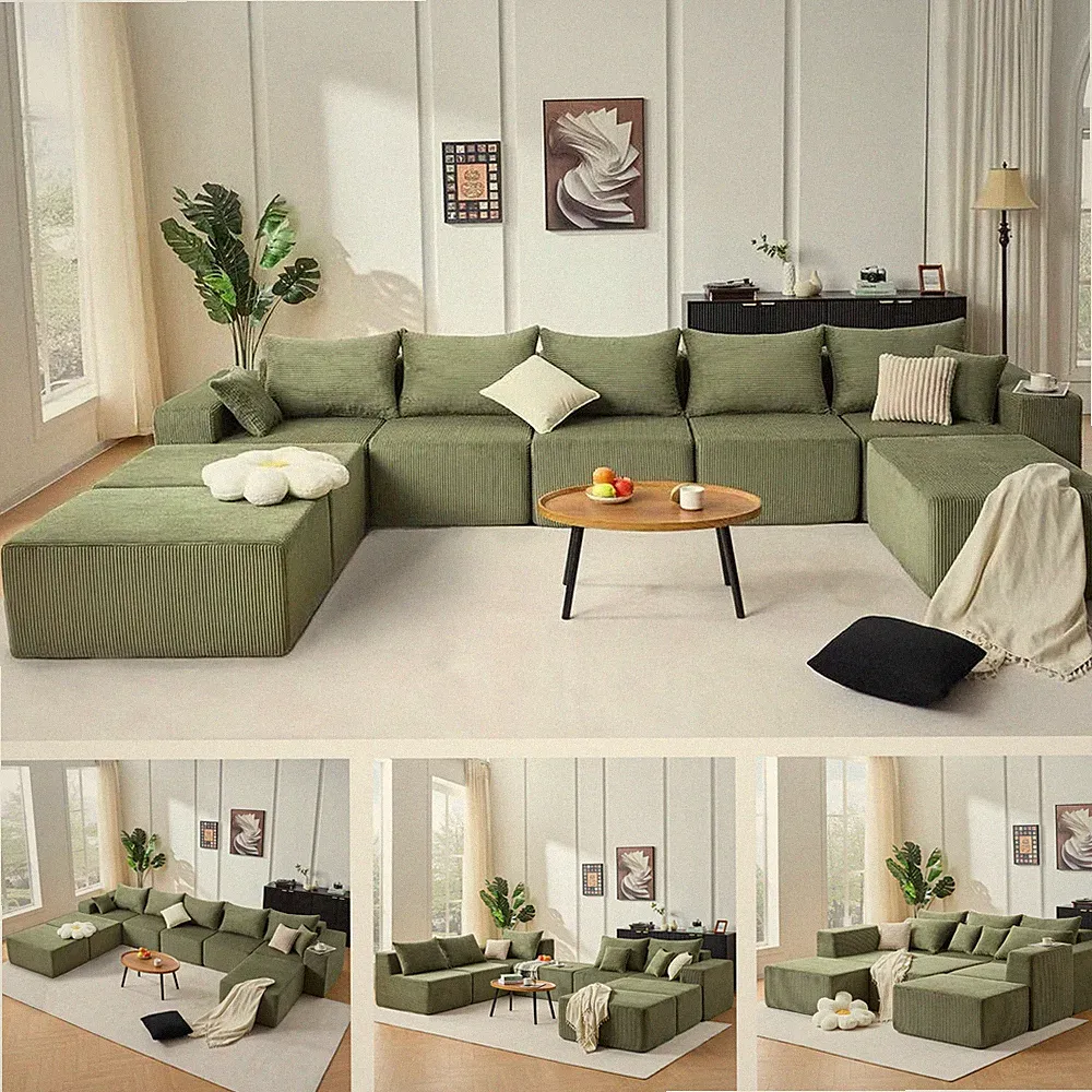 8-Piece Modular U-Shaped Sectional Sofa, Large Convertible Couch with Oversized