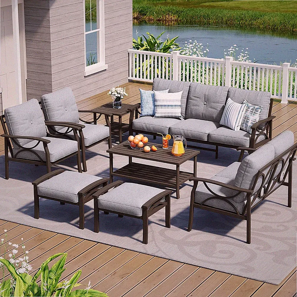 8-Piece Outdoor Patio Furniture Set, Outdoor Metal Sectional Furniture with Cush