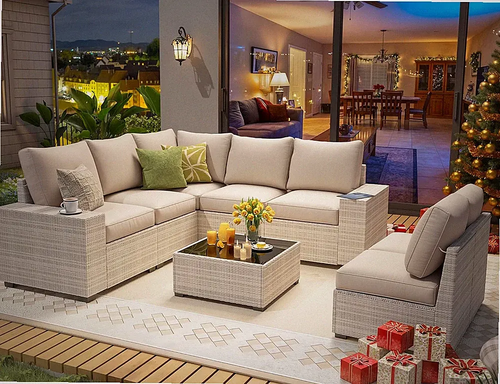8 Piece Outdoor Patio Sectional Furniture Set, Modern Modular Outdoor Sofa