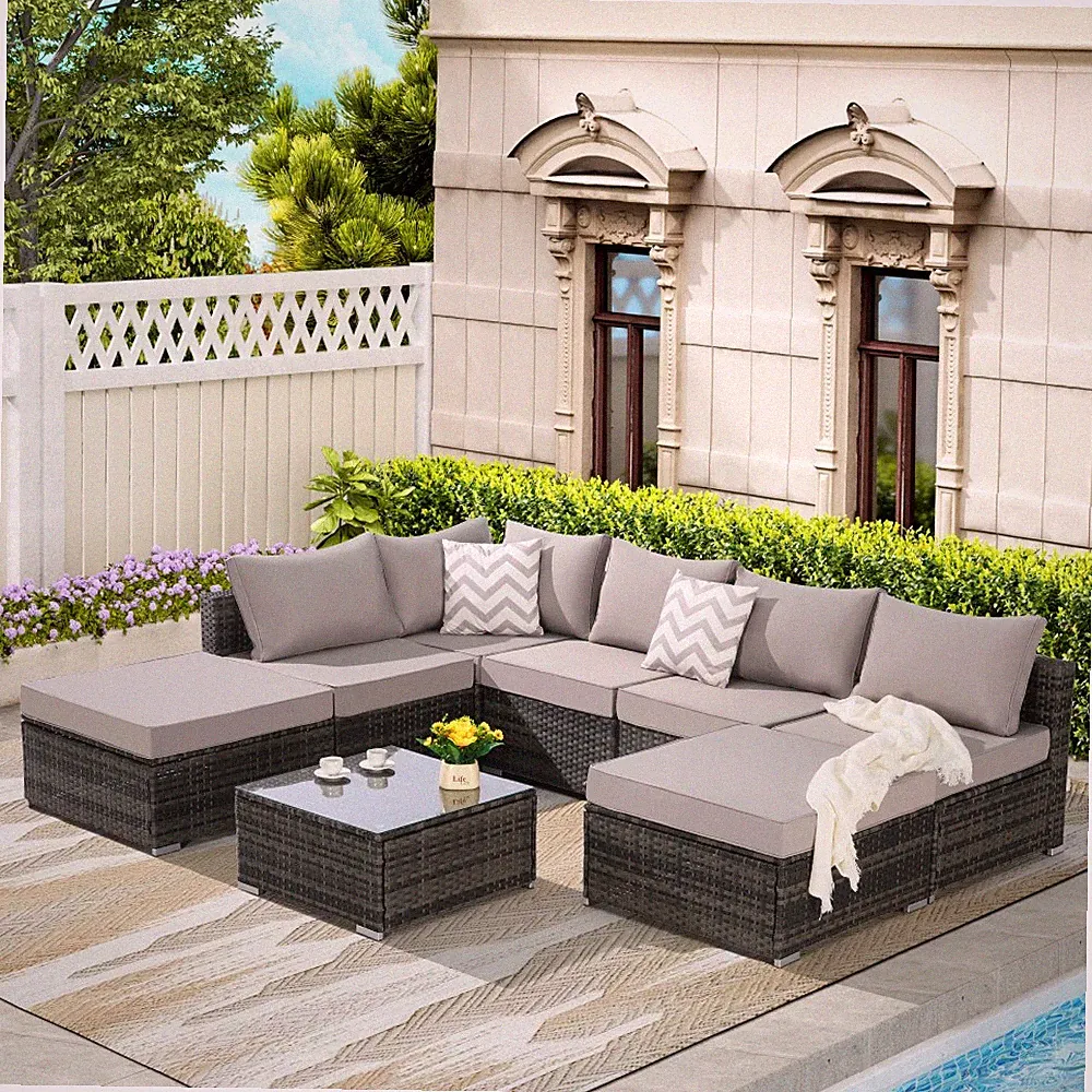 8-Piece Outdoor Patio Sectional Sofa Set with Washable Cushions & Table