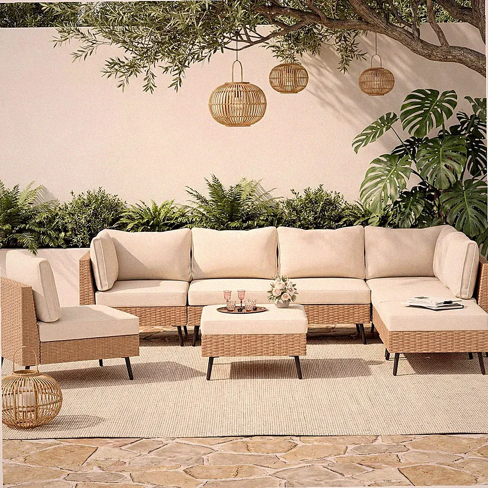 8-Piece Patio Furniture Set, Outdoor Sectional Sofa PE Rattan Outdoor Patio Furn