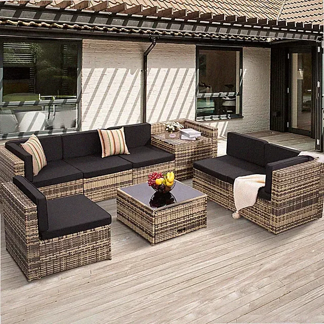8-Piece Patio Furniture Set, Outdoor Wicker Rattan Sectional with Thick Cushions