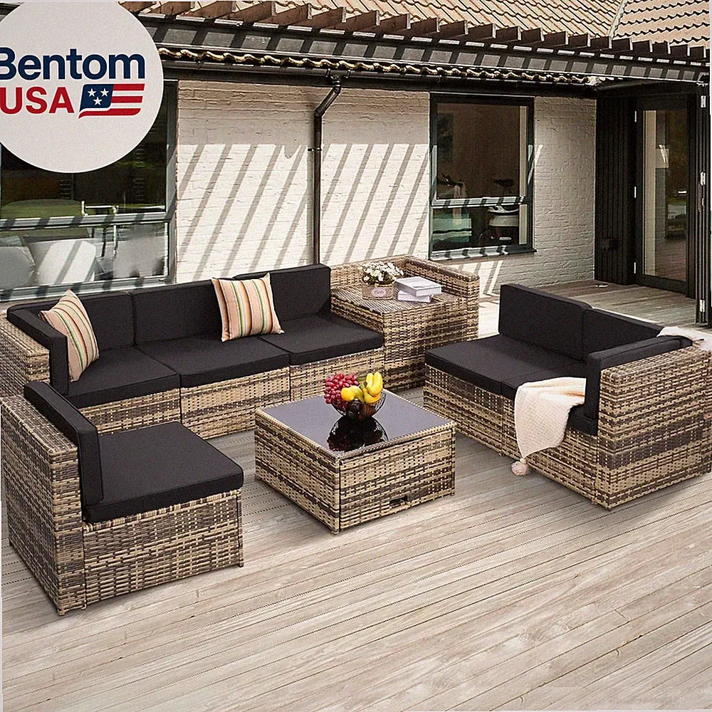8-Piece Patio Furniture Set, Outdoor Wicker Rattan Sectional with Thick Cushions