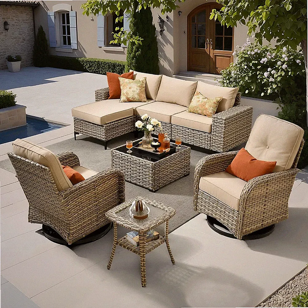 8-Piece Patio Furniture Set with L-Shaped Sofa Chaise, Outdoor Modular Sectional