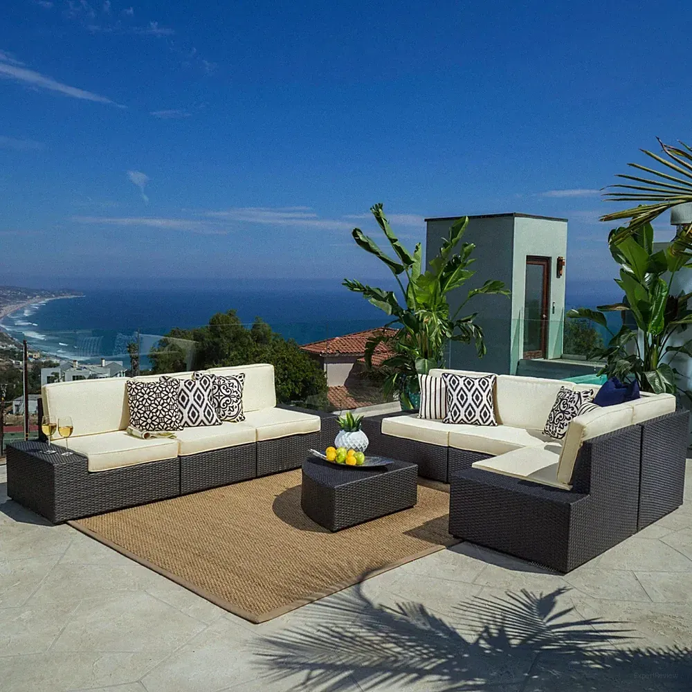 8-Piece Patio Sectional Sofa Set Dark Brown Wicker & Iron