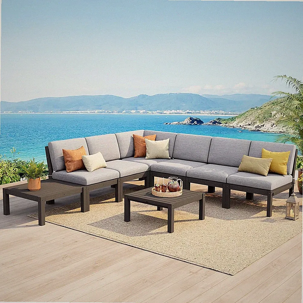 8-Piece Patio Sectional Sofa Set, L-Shaped Modular Outdoor Furniture Set - All-W