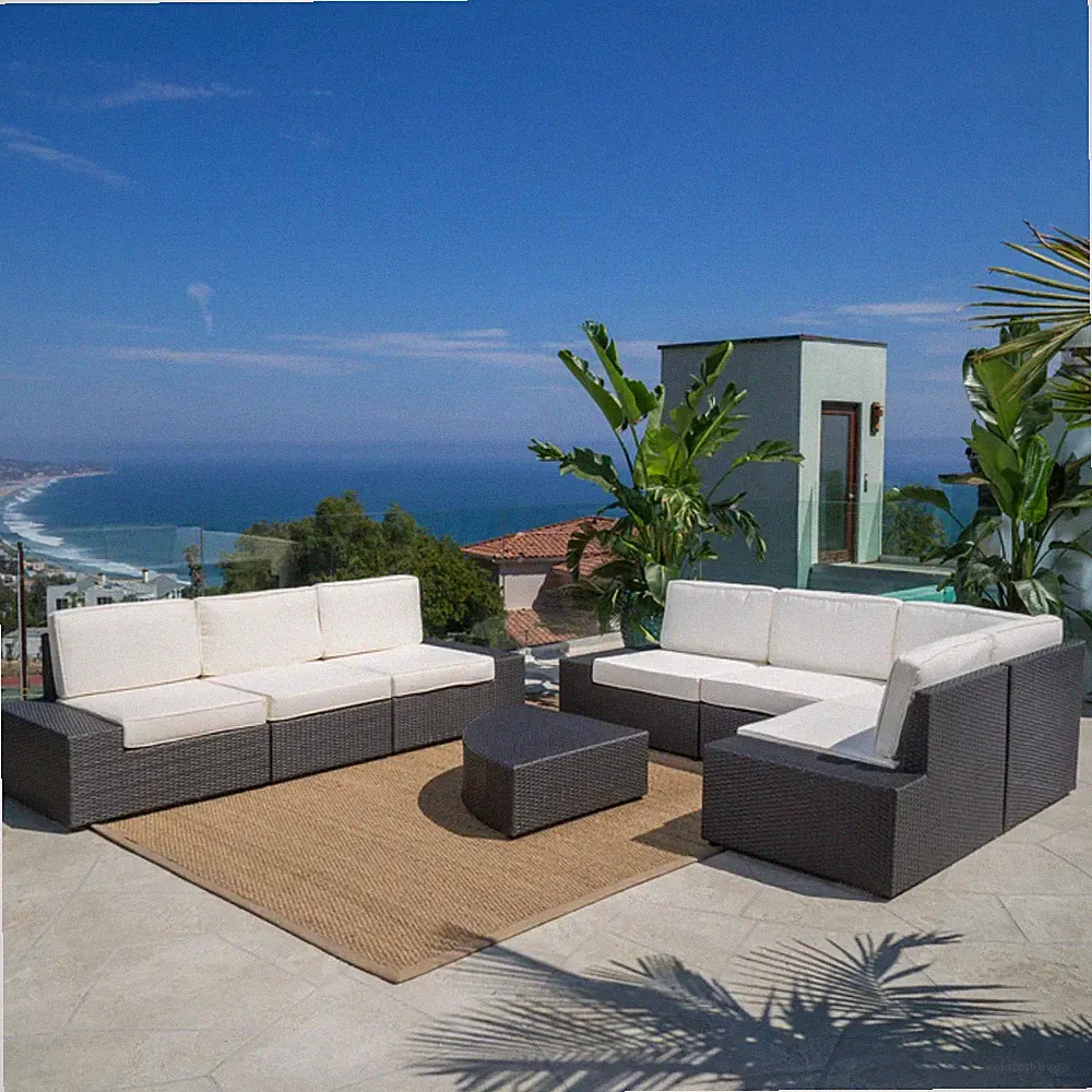 8-Piece Patio Sectional Sofa Set w/ Coffee Table, Grey/White