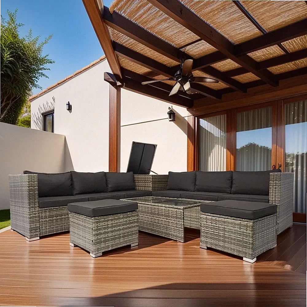 8 Piece Patio Sectional Wicker Rattan Outdoor Furniture Sofa Set with One Stor