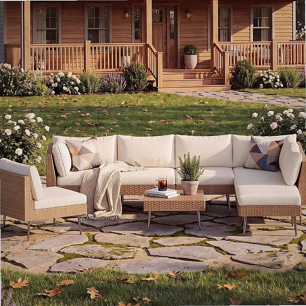 8-Piece Tight Weave Outdoor Patio Sectional, Luxe Outdoor Sofa with Premium Poly