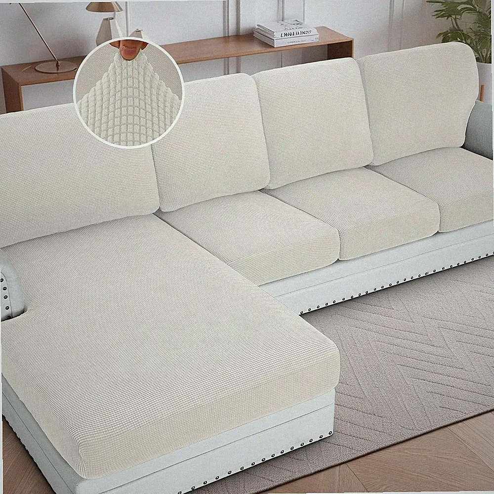 8-Piece Water Resistant Sofa Covers for L-Shaped Sectionals - Ivory Luxury