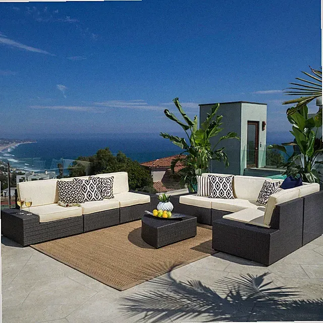 8-Piece Wicker Sectional Sofa Set with Cushions, Dark Brown