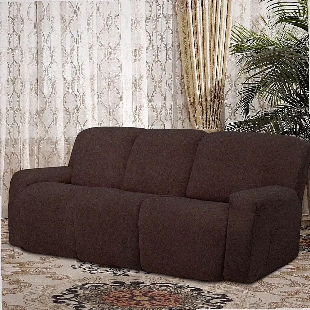 8 Pieces Microfiber Stretch Sectional Recliner Sofa Slipcover Fleece 3 Seats