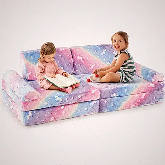 8 Pieces Modular Kids Play Couch Glow in the Dark Toddler Sectional Sofa-Multico