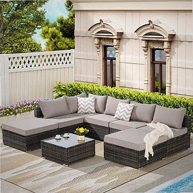 8 Pieces Patio Conversation Set Sectional Sofa Backyard Garden Outdoor Furniture