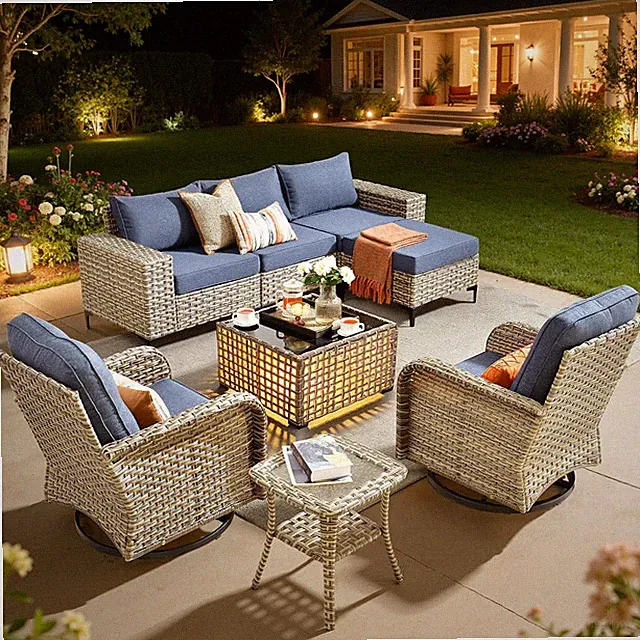 8 Pieces Patio Furniture Set,L Shaped Outdoor Sectional Couch with Swivel Chiars