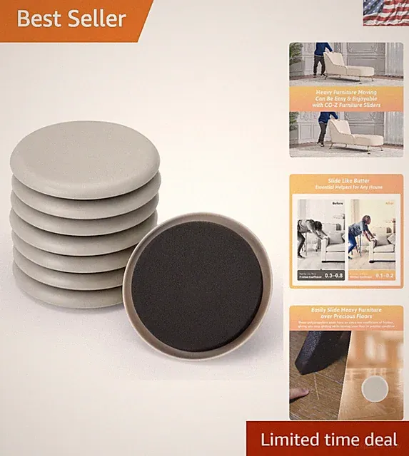8 Reusable Furniture Sliders - 3.5" Gliders for Safe Moving on Carpet & Hardwood