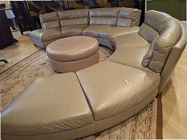 8-seat Large Circular Italian Genuine Leather Sectional + Bonus Ottoman