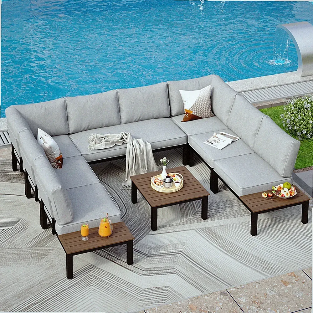 8 Seat Patio Furniture Set Outdoor Sectional Sofa Set with Coffee Table
