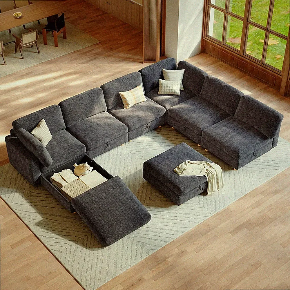 8 Seater Modular Sectionals Couch, 132" Oversized Sectional Sofa Bed U Shaped Co