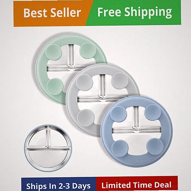 8" Stainless Steel Toddler Plates with Suction, Divided Plates with Removable...