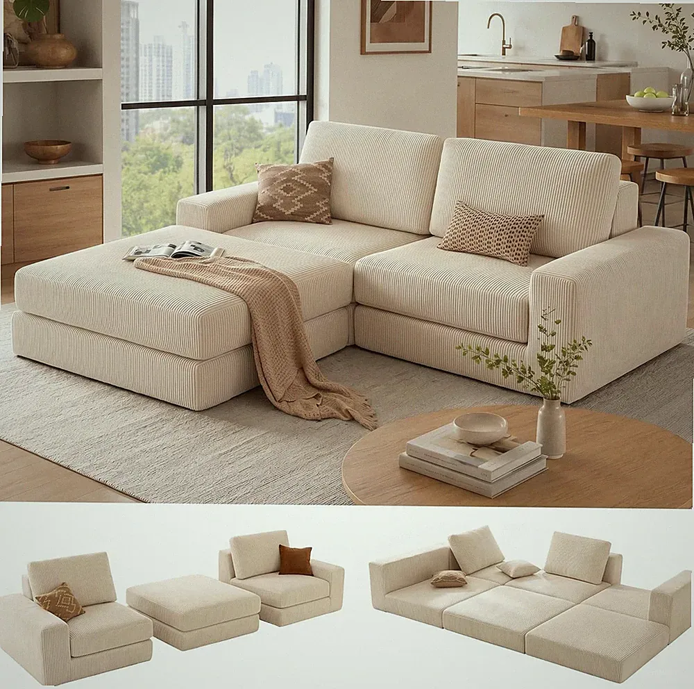 80.31" Modular Sectional Loveseat Sofa with Ottoman, 2-Seater Cloud Couch for Li