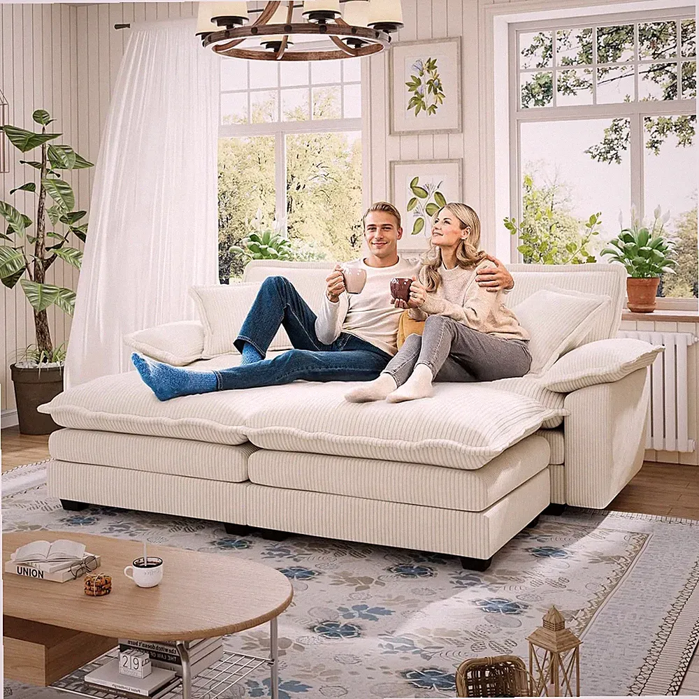 80.5-inch Modular Sectional Couch with Ottoman Corduroy Cloud Deep Seat Loveseat