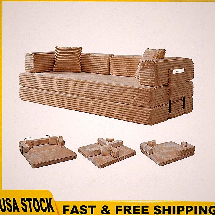 80.7'' 4COLOR Sofa Bed 5-in-1 Modular Convertible Sleeper Couch Futon w/2 Pillow