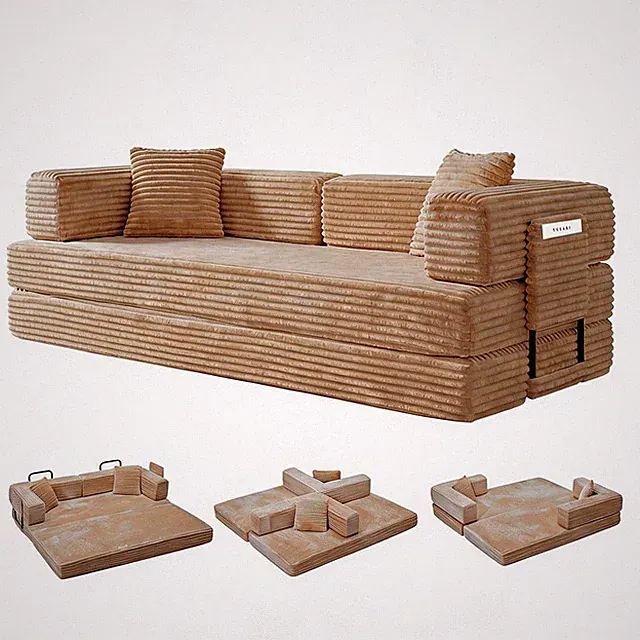 80.7'' Sofa Bed 5-in-1 Modular Convertible Sleeper Couch Futon w/Storage Pocket